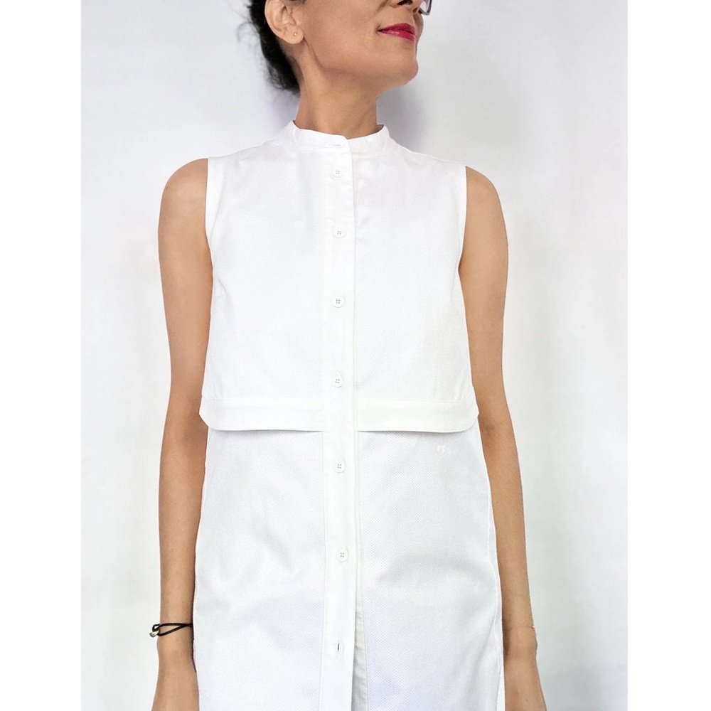 Proenza Shouler Woman White Mandarin Collar Sleeveless Dress US4 Luxury Minimal - Picture 3 of 11